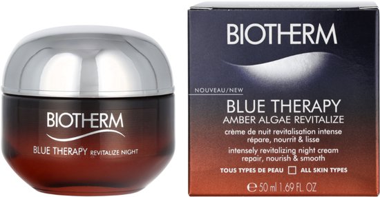 Biotherm Blue Therapy Amber Algae Revitalize nachtcrème pot en bijbehorend doosje, 50ml.