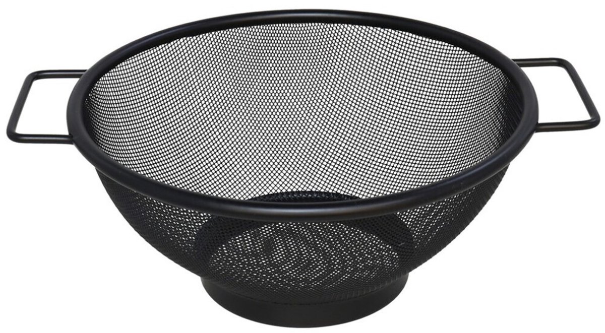 Gerimport Keuken vergiet met handvaten - zwart - metaal - 20 cm - afgiet zeef