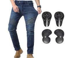 Heren motorjeans motorbroek met afneembare CE-bepantsering - Blauw - 38W/31L - Beschermende broek voor fietsen, motorcross en outdoor activiteiten