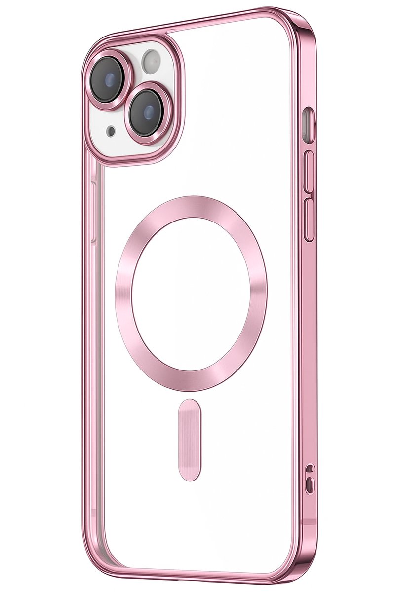 Hoesje Geschikt voor iPhone 12 en Geschikt voor Magsafe - Telefoonhoesje Roze en Transparant