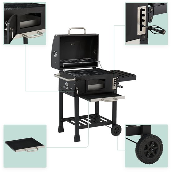 houtskoolbarbecue - met deksel en wielen - met 2 roosters van Central Park — afbeelding 5