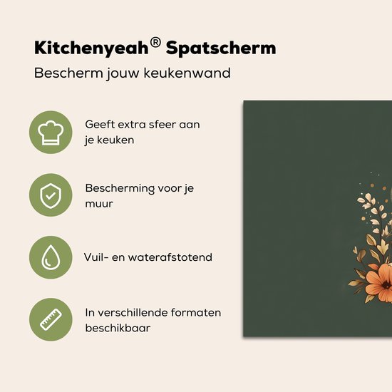Spatscherm keuken 90x60 cm - Kookplaat achterwand Kop - Bloemen - Groen - Koffie - Muurbeschermer - Spatwand fornuis - Hoogwaardig aluminium