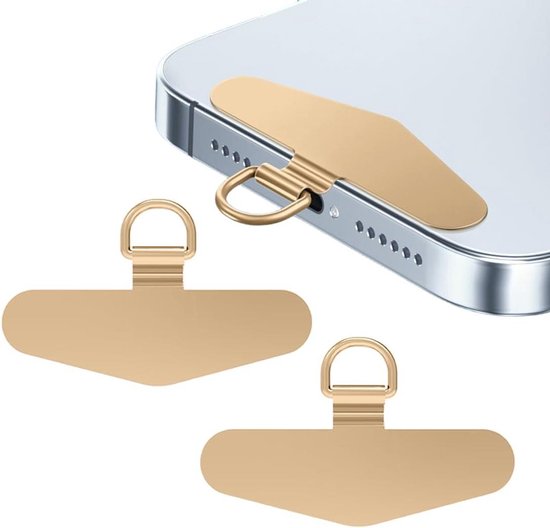 Coussinets de téléphone universels en acier inoxydable - Pour chaîne de téléphone multifonction anti-perte - Set de 2 - Convient à la plupart des téléphones - Ultra fin - Goud