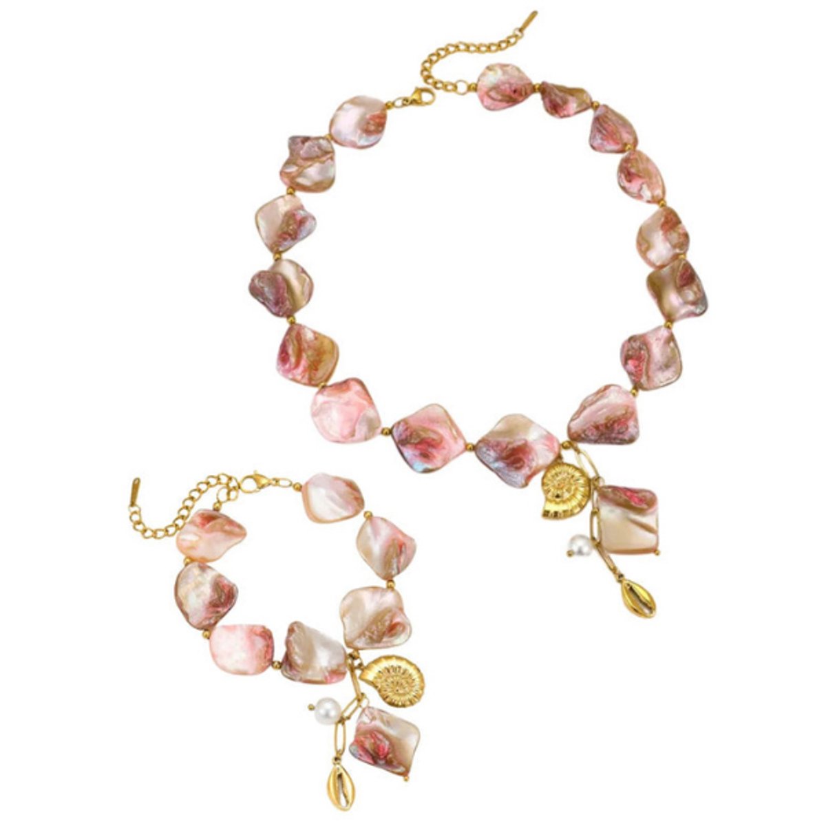 Prachtige Zonnegekuste Ketting en Armband Set – CLISTE COUTURE – Luxe 18K Verguld Roestvrij Staal met Natuurlijke Schelp - Sieraden - Vrouwen Ketting - Verguld - Halsketting - Armband