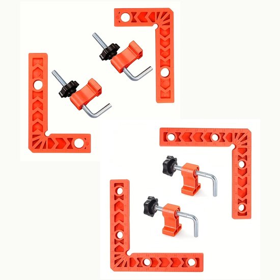 DW4Trading Bloc de Positionnement 90°, 4 Pinces et 4 Coins 10 x 10 cm, 5 x 8 cm - Fixation Pour Bois, Cadres, Étagères et Armoires