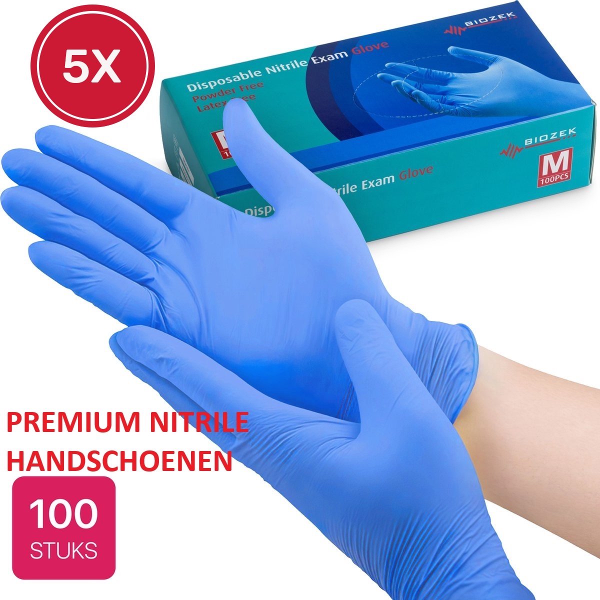 500x Premium Nitril Wegwerp Handschoenen Maat L Blauw - Extra Sterk - Poedervrij - Latex Free - Large - Biozek