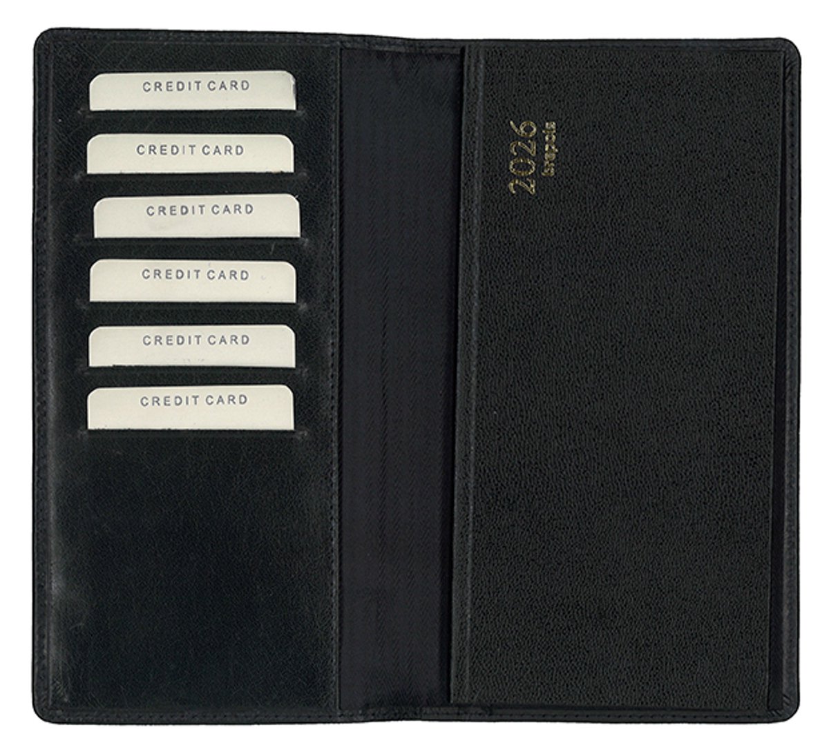 Brepols Agenda 2026 + lederden omslag - 6-talig - A6 agenda - liggend - Leder - MGPcards - 18.5 x 9.5 cm - Navy & Zwart