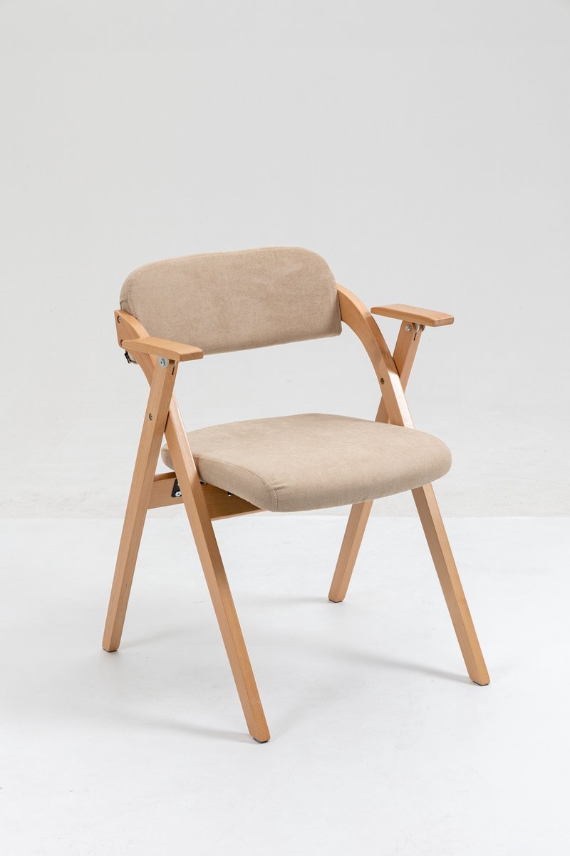 Merax Inklapbare Stoelen met Armleuning - Set van 2 - Houten Opvouwbare Eetkamerstoelen met Gestoffeerde Zitting - Stapelbaar Compact en Comfortabel - Khaki