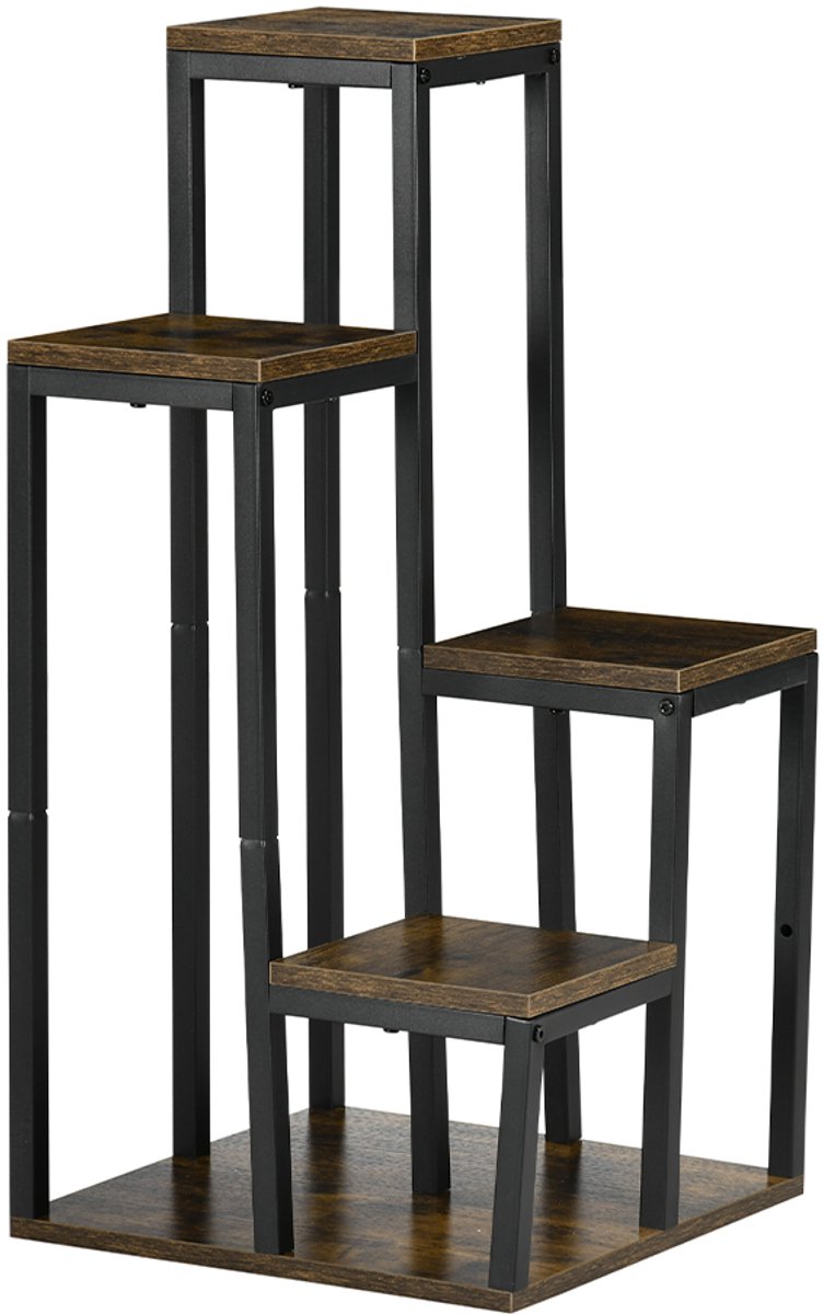 4-tallige bloemenstandaard, plantenstandaard met stalen frame voor balkondecoratie en woonkamer