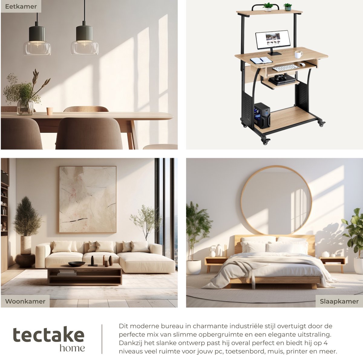 tectake tectake Industrieel Verrijdbaar Bureau - afbeelding 5