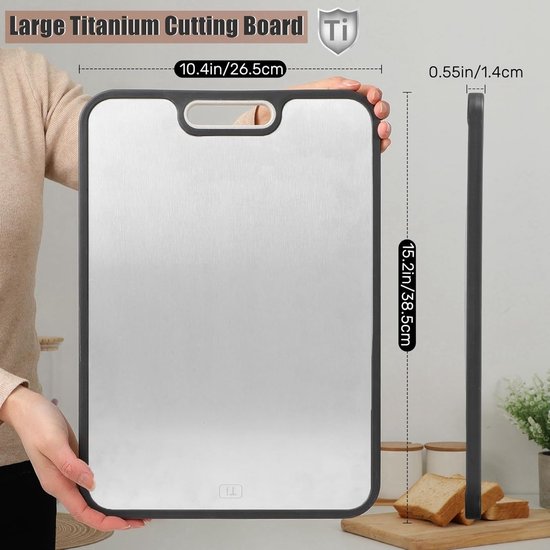 Set van 2 Titanium en RVS Snijplanken (29x20 cm) - Hygiënisch voor Set van 2 Titanium en RVS Snijplanken (29x20 cm) - Hygiënisch voor