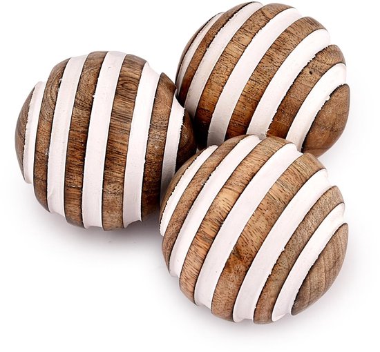 Ronde Decoratieve Ballen - Houten Decoratie - Set van 3 - Mango Hout - 7,62 cm