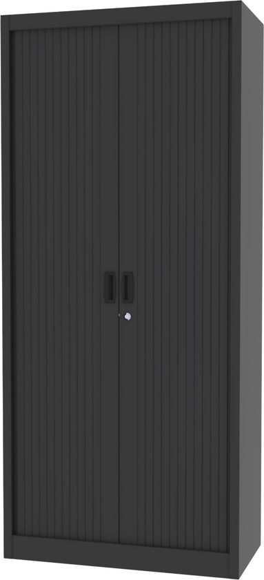 Armoire à portes roulantes - Classeur avec portes roulantes - Povag - 180x80x40 cm - Zwart - 4 étagères - 45 kg par étagère - Armoire de bureau - BRP.103.01