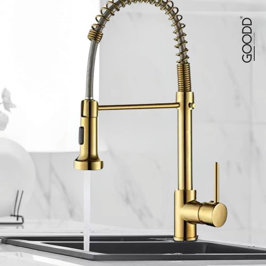 GOODD® - Keukenkraan - Uittrekbare uitloop - Keukenmengkraan - Goud - Met omstel