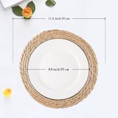 Lot de 6 sets de table ronds tissés, sets de table naturels, sets de table en rotin de 30 cm, dessous de verre, résistants à la chaleur, style Boho et ferme.