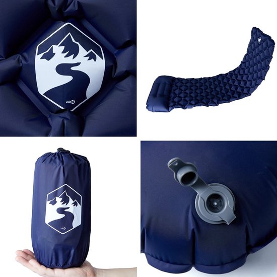 vidaXL - Kampeermatras - met - kussen - opblaasbaar - 1-persoons - marineblauw van Merkloos — afbeelding 3