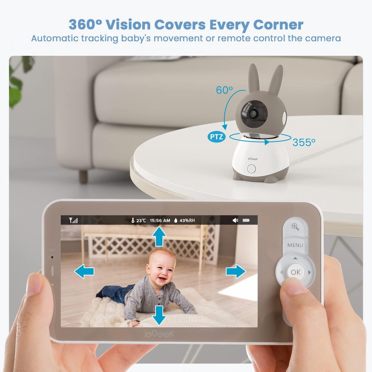 ieGeek 2K Split-Screen Babyfoon - 5" Audio Babyfoon met 2 Camera's - WiFi Smartphone Video Dubbele Camera - Nachtzicht - Tweerichtingsgesprek – foto 7