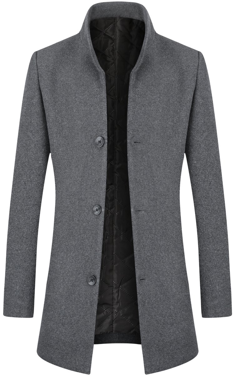 ALLTHEMEN Heren Dikke Standkraag Enkelrijig Effen Middellange Winterjas - Slanke Pasvorm Warm Jasje - XS