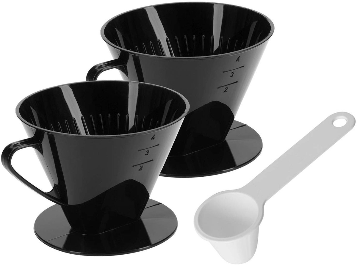Ibenzoa® Koffieset 3-delig, Kunststof, Wit-Zwart – Filterhouder & Doseerlepel