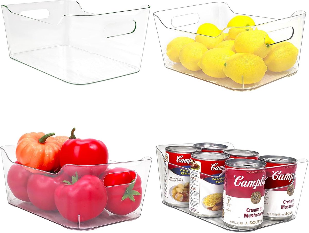 Set van 4 Stuks Koelkast Organisatoren voor Keuken, Badkamer en Kantoor - BPA-vrij, 24.5 x 17 x 10.5 cm