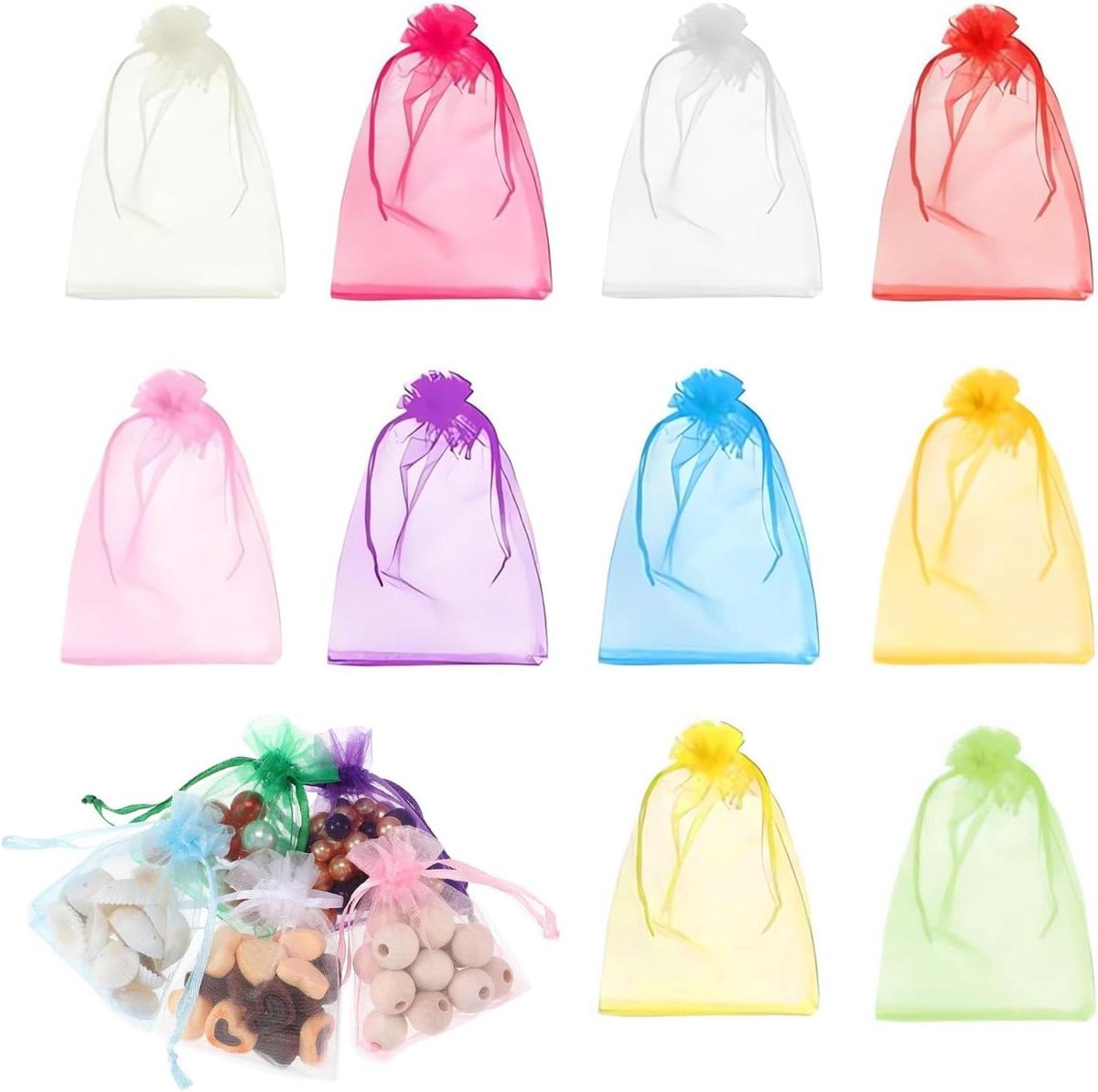 100 luxe Lavendel Organza Cadeauzakjes 7 x 9 cm - Transparante Sieraden Zakjes voor Kerst en Verjaardag