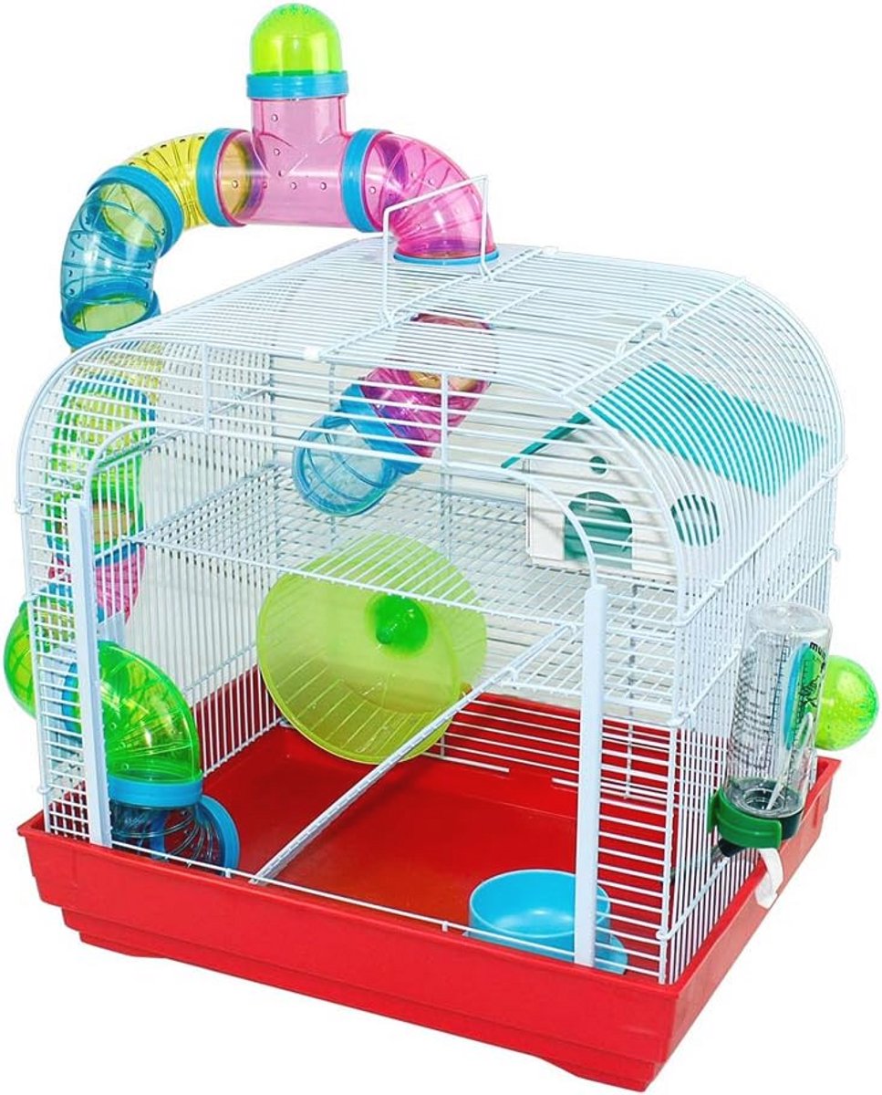 Hamsterkooi voor Russische Hamsters - Ideale Kooi met Drink- en Voederbakken 29,5 x 39,5 x 38 cm