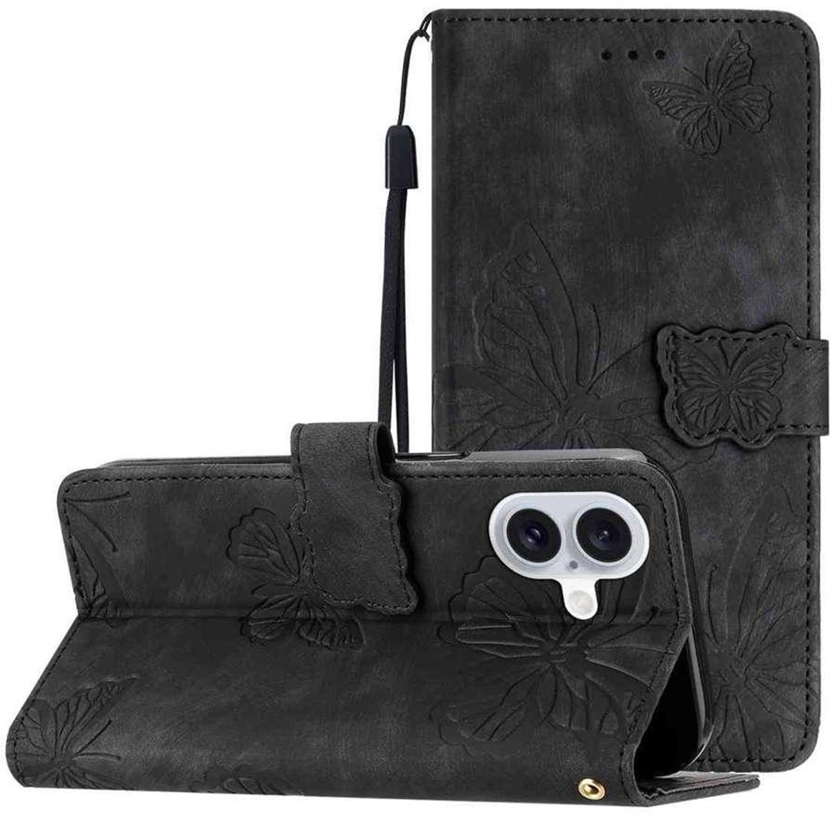 Mobigear Telefoonhoesje geschikt voor Apple iPhone 17 Hoesje | Mobigear Butterfly Bookcase Portemonnee | Pasjeshouder voor 3 Pasjes | Telefoonhoesje voor Pinpas / OV Kaart / Rijbewijs - Zwart