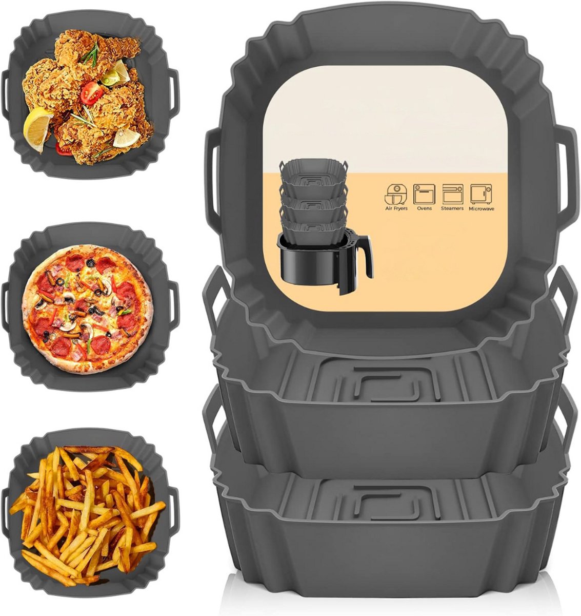 DailySupplies® Airfryer Accessoires - Siliconen Bakje - Bakpapier - Grijs