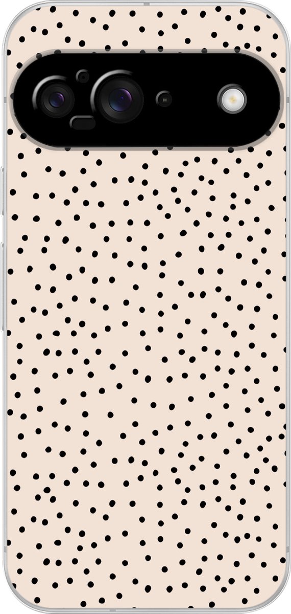 Telefoonhoesje Geschikt voor Google Pixel 9 hoesje - Stip - Beige - Zwart - Siliconen Telefoonhoesje Telefoonhoesje