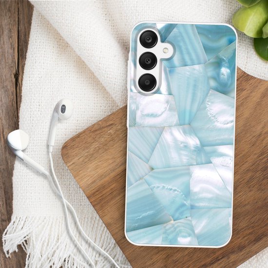 Telefoonhoesje Geschikt voor Samsung Galaxy A25 hoesje - Natuursteen - Blauw - Parelmoer - Siliconen Telefoonhoesje Telefoonhoesje