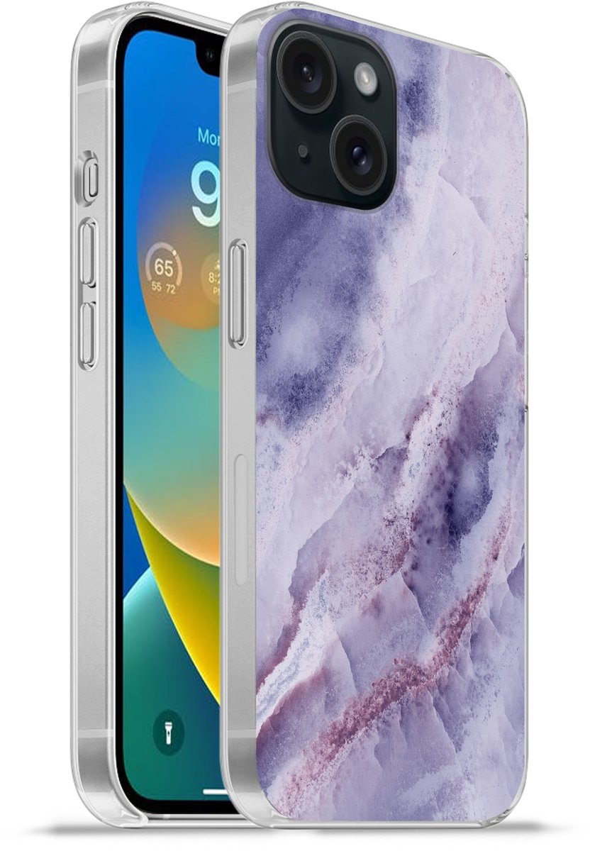 Telefoonhoesje Geschikt voor iPhone 15 hoesje - Natuursteen - Paars - Edelstenen en mineralen - Siliconen Telefoonhoesje Telefoonhoesje