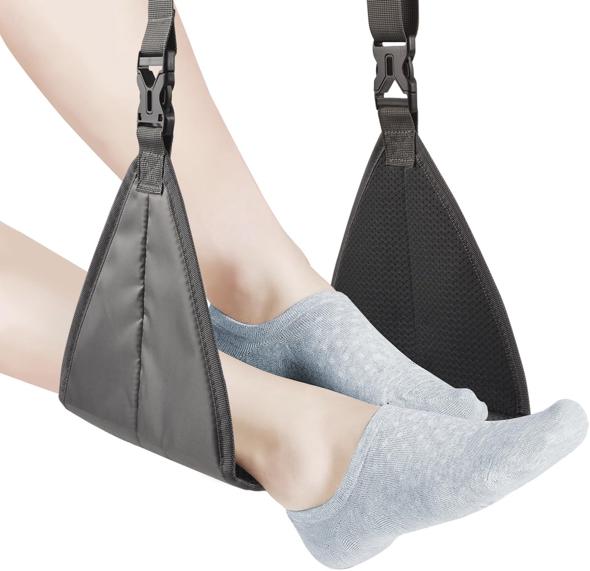 Voetsteun, Vliegtuigvoetsteun van hoogwaardig schuim, Hoofdhangmat, Draagbare reisvoetsteun, Vliegtuig handbagage voetsteun, In hoogte verstelbare voetsteun, Reisaccessoires Voetsteunen Hangmat (grijs)