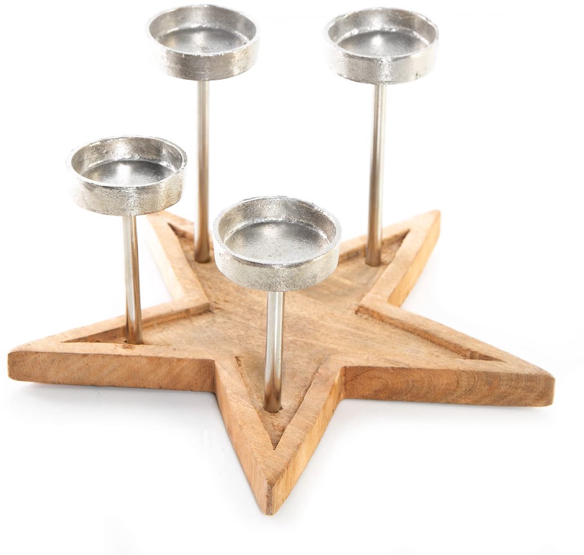 Logbuch-Verlag Adventskrans kaarsenhouder frame voor 4 kaarsen decoratieve ster Kerstmis van hout & metaal kaarsenhouder om te decoreren 30 cm