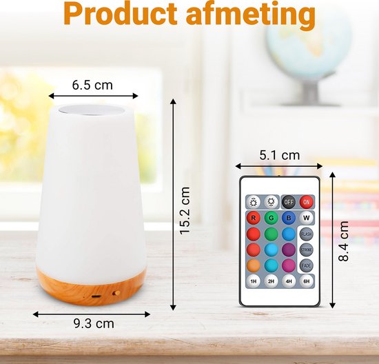 IMENGINE® Nachtlampje - Met Afstandsbediening- Wit Warm licht en 13 RGB kleuren - Touch Control - Wake-up Light - LED verlichting - Leeslamp - Tafellamp - Bedlamp voor Baby, Kinderen & Volwassenen - Dimbaar - 15CM van IMENGINE — afbeelding 5