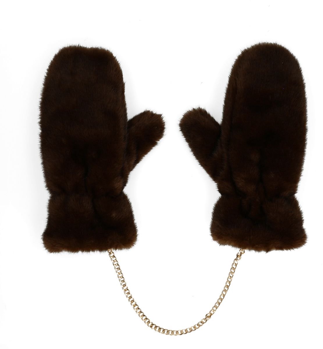Manfield - Dames - Donkerbruine wanten van faux fur - Maat 1