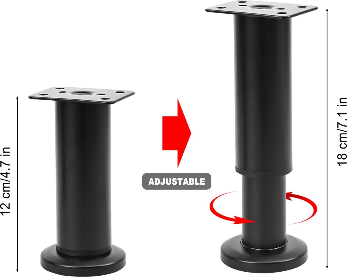 Set van 4 verstelbare meubelpoten - metalen bedsteunpoten 15-25 cm voor kast, stoel, tafel en bedframe