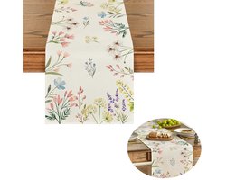Bloemen zomer tafelloper - Vintage tafelloper - Tafelloper - Tafelloper van katoen en linnen Tafelkleed - 275x33cm - Rustieke tafeldecoratie - Set van 1 - Seizoensgebonden lente- en herfstkeukentafeldecoratie