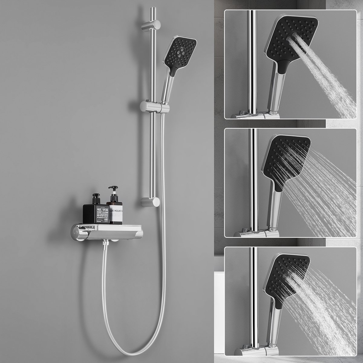 Lonheo max Doucheset - Chroom - Thermostatische Douchekraan - Handdouche met 3 Functie - Regendouche Chroom