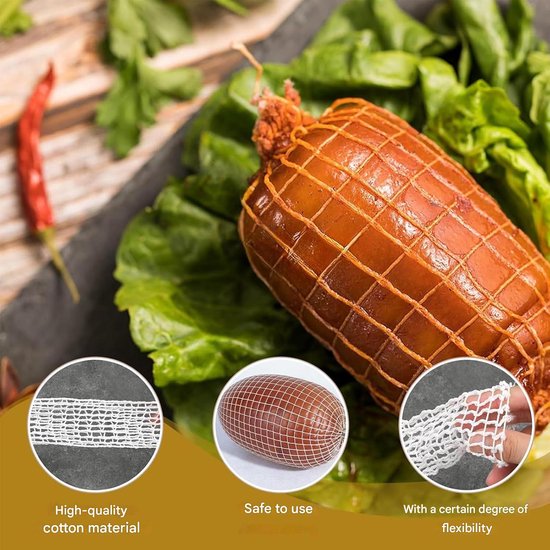 Elastisch baknet, 2 rollen braadnet, keukennet voor vlees, 300 cm, multifunctioneel keukenaccessoire voor het roosteren, koken en bewaren van vlees, ham en worstjes