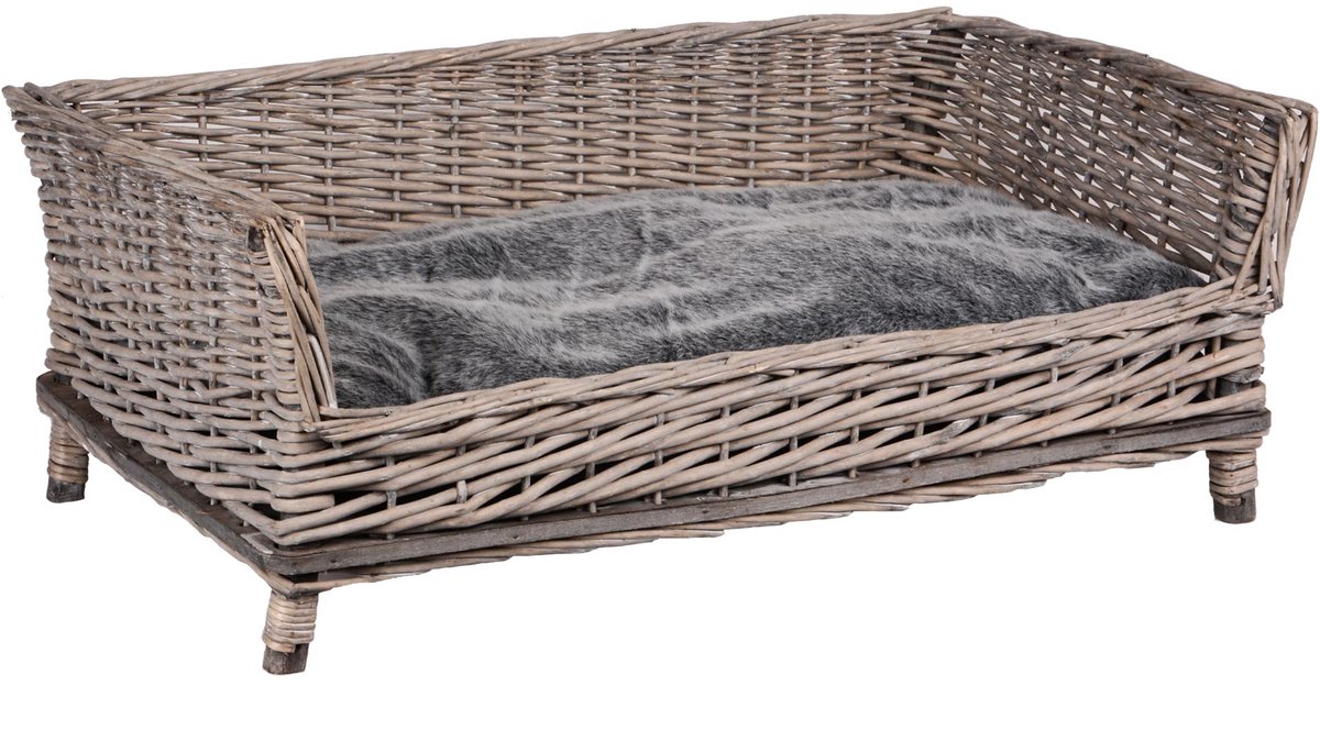 UNUS® Hondenmand rechthoekig grijs-wit gewassen met grijs kussen in 90 cm