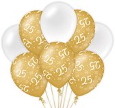 BTH - Latex Ballonnen - 25 Jaar - Goud-Wit - Ballonnen - Verjaardag - 25 Jaar Getrouwd - Versiering - Decoratie - 8 st.