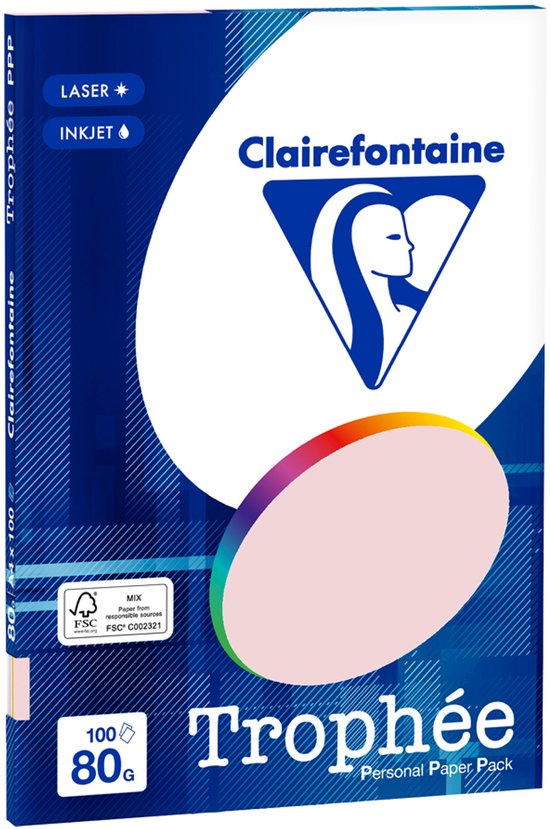 Clairefontaine Trophée - Kopieerpapier- A4 80 gram - Assorti Felle kleuren - 100 vellen