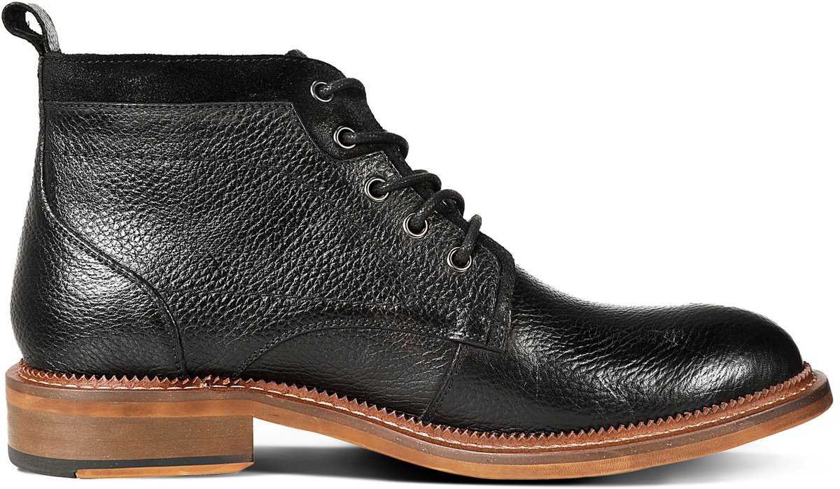 Allthemen Heren Chukka's Ronde Neus Retro - Volgraan Leer - Zwart - 43