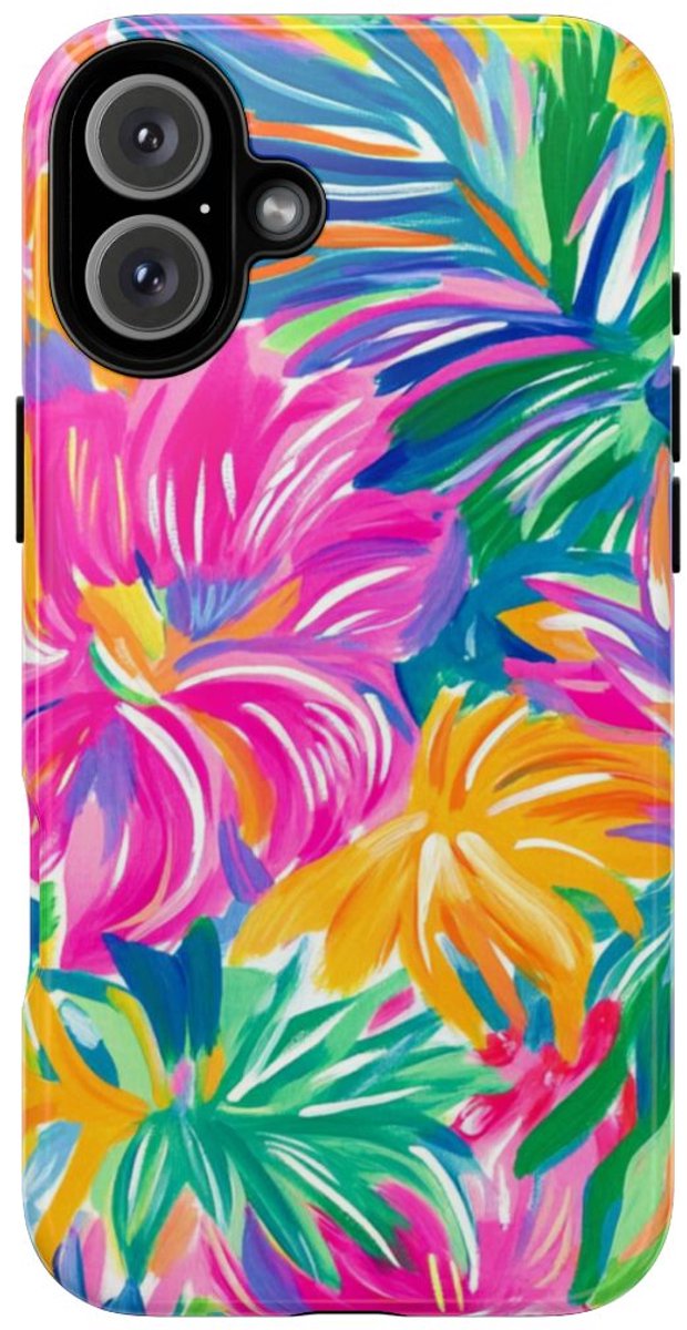 Vrolijk Tropisch Bloemenpatroon – Telefoonhoesje Geschikt voor iPhone 16 Plus