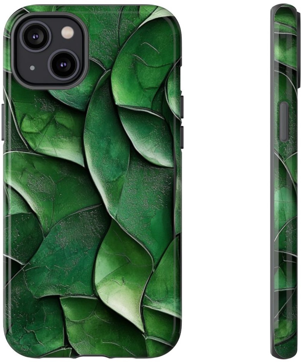 Groen Gesculptuurd Bladmotief – Telefoonhoesje Geschikt voor iPhone 14 Plus