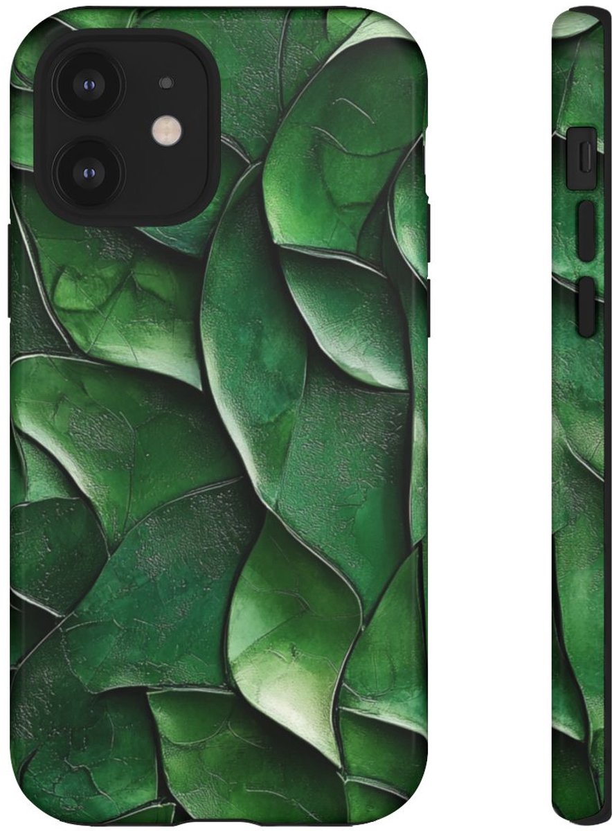 Groen Gesculptuurd Bladmotief – Telefoonhoesje Geschikt voor iPhone 12