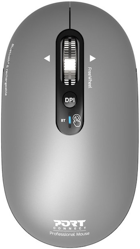 Port Connect 910009 - Muis - Draadloos - Ambidextrous - 3200 DPI - Bluetooth - 4 knoppen - grijs