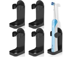 HOMMAND 4-pack wandgemonteerde elektrische tandenborstelhouders, sterk klevende elektrische tandenborstelhouders, verstelbare tandenborstelhouder voor badkameropslag (universeel), zwart