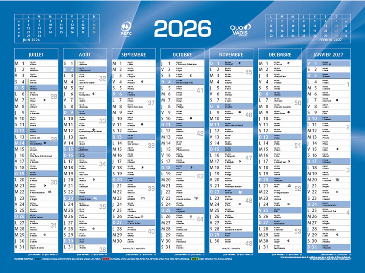 QUO VADIS bankkalender 2026, 430 x 335 mm, blauw, 13 maanden