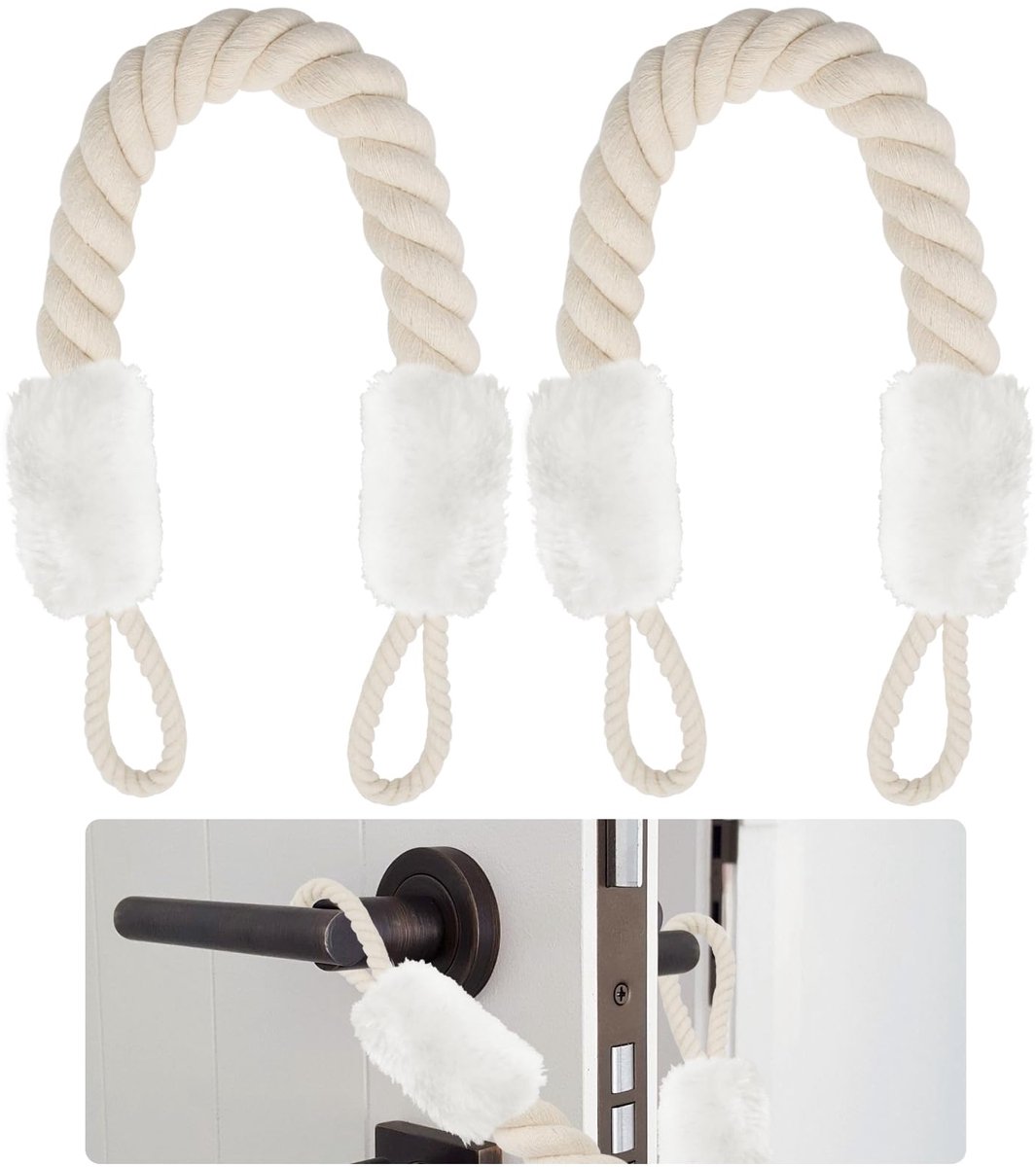 Deurkoordklembescherming, 2 stuks katoenen deurstoppergreep, deurkoord, deurkoordklembescherming, deurkoorddeurstopper, voor deuren huisdier- en kindervingerbescherming (wit)